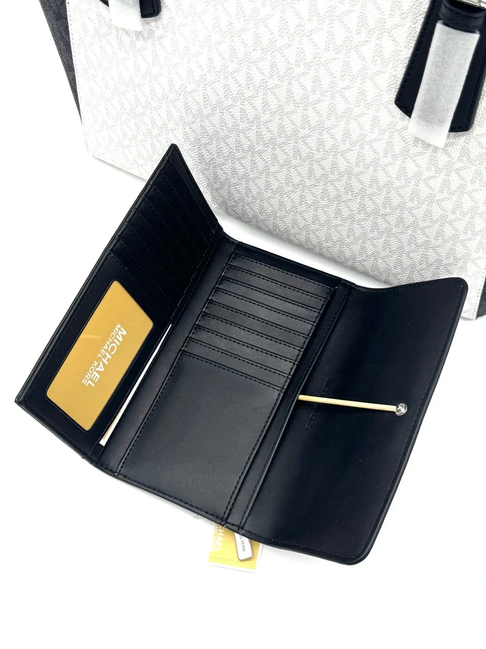 Michael Kors Voyager Large Color - Block Logo Tote Bag w Matching Trifold Wallet